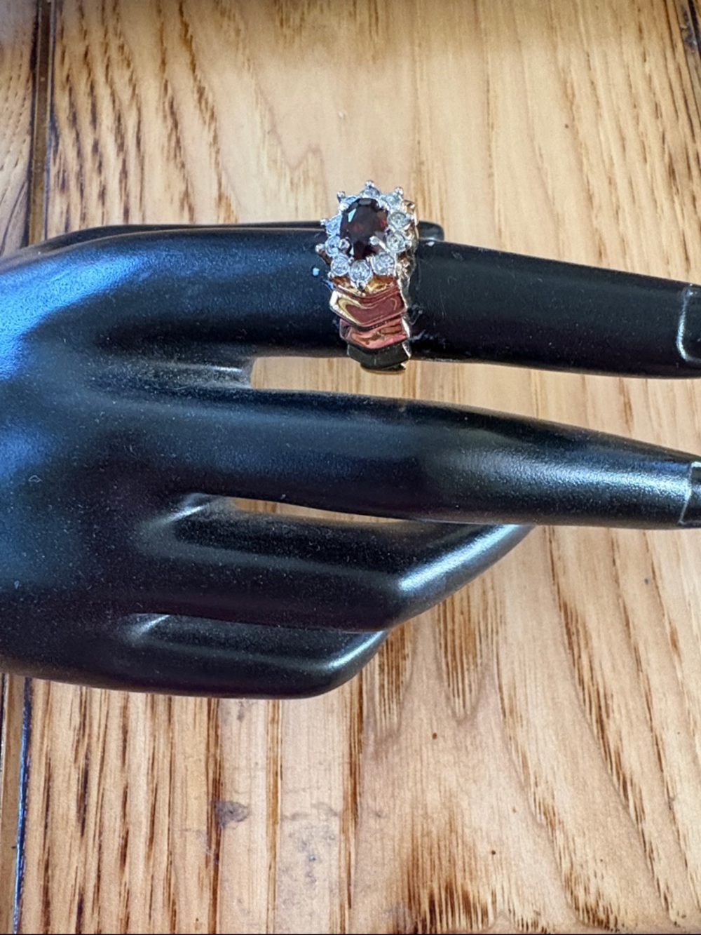 Deep Red Garnet Halo Ring with Two-Tone Band